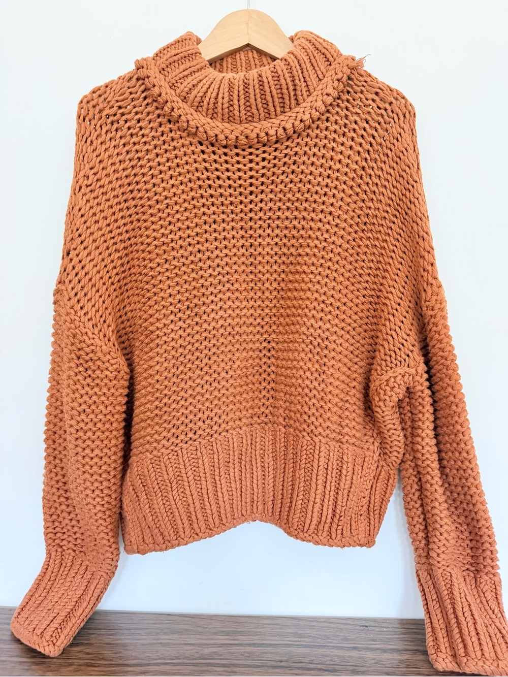Free People Super Chunky Knit Turtleneck Sweater Rust Orange Medium